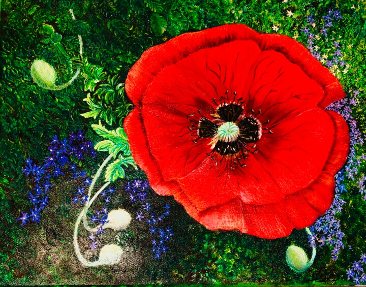 Pintura intitulada "Fleur du Souvenir" por Jean-Paul Baudry, Obras de arte originais, Óleo Montado em Armação em madeira