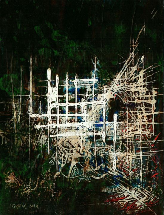 Schilderij getiteld "La Cage" door Gipéhel, Origineel Kunstwerk, Acryl