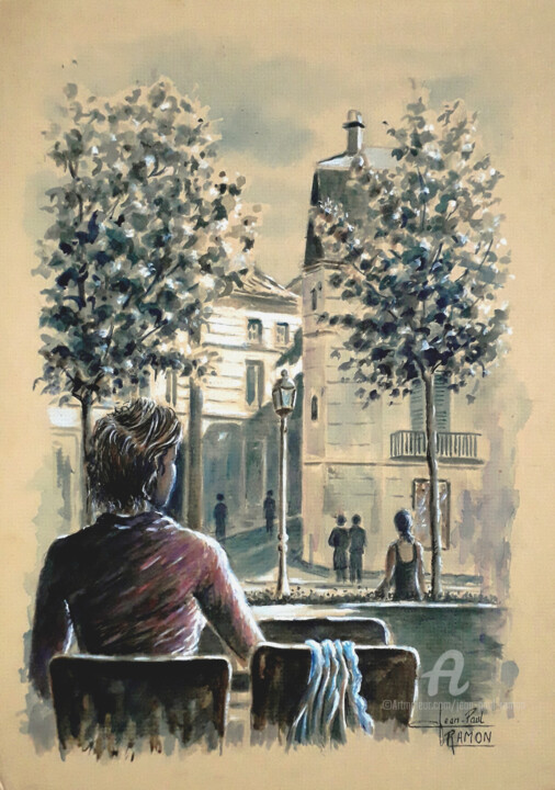 Painting titled "Pause matinale" by Jean-Paul Ramon, Original Artwork, Watercolor