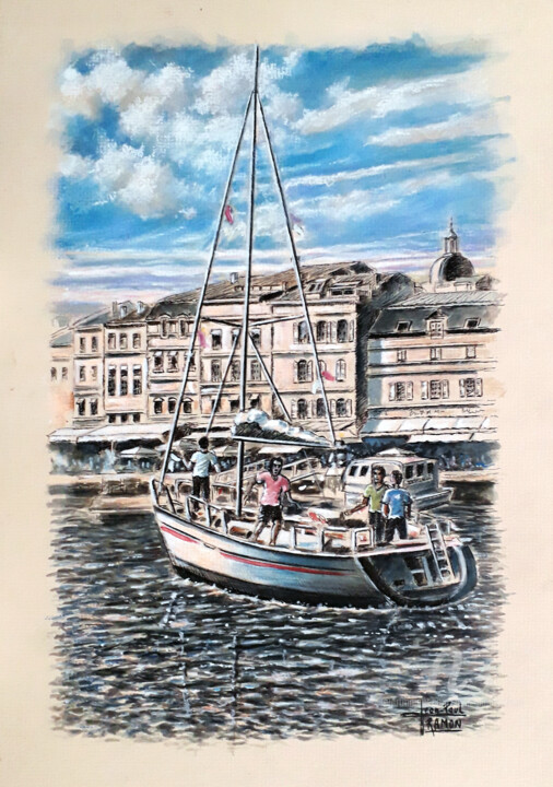 Peinture intitulée "Départ en mer" par Jean-Paul Ramon, Œuvre d'art originale, Aquarelle