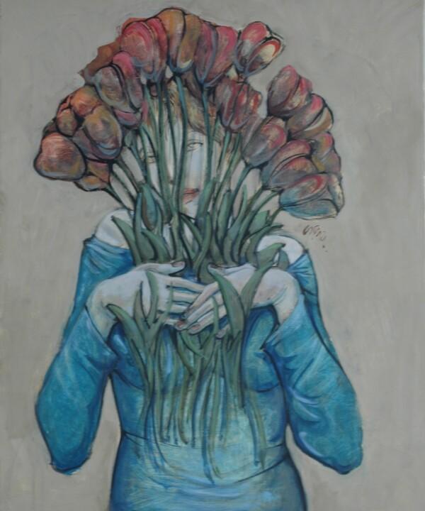 Malerei mit dem Titel "Femme tulipe" von Jean-Pierre Ceytaire, Original-Kunstwerk, Öl