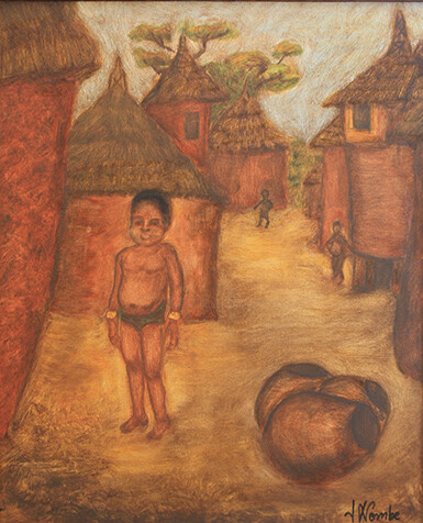 Pintura intitulada "Enfants du village." por Jean Xavier Combe, Obras de arte originais, Óleo Montado em Armação em madeira