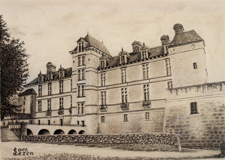 Dibujo titulada "Châteaux de CADILLAC" por Jean-Yves Saint Lezer, Obra de arte original, Lápiz
