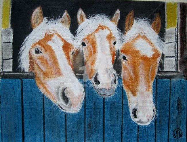 Painting titled "Chevaux05012011" by Jc C-S ' Art, Original Artwork, Pastel