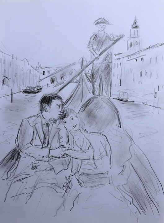 Tekening getiteld "Gondolier" door Jean Mirre, Origineel Kunstwerk, Potlood