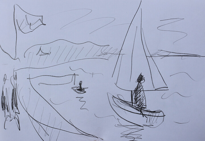 Dessin intitulée "Oh mon bateau oh oh" par Jean Mirre, Œuvre d'art originale, Crayon