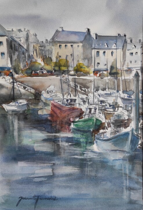 Painting titled "Bretagne port 2" by Jeannette Giannini, Original Artwork, Watercolor