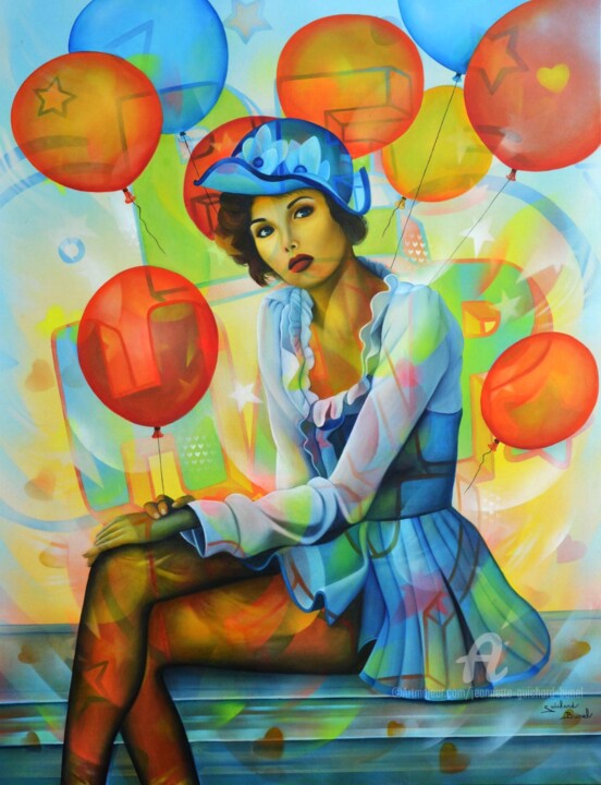 Malerei mit dem Titel "Be happy" von Jeannette Guichard-Bunel, Original-Kunstwerk, Öl