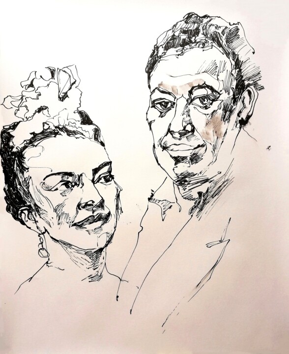 Drawing titled "Frida & Diego" by Jelena Djokic, Original Artwork, Ink