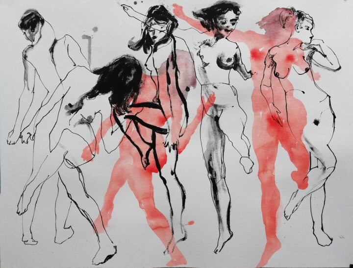 Drawing titled "Dancers" by Jelena Djokic, Original Artwork, Ink