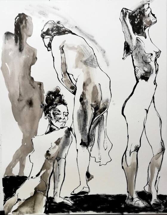 Drawing titled "Bathers XXXI" by Jelena Djokic, Original Artwork, Ink