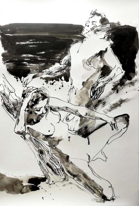 Drawing titled "Bathers XXXII" by Jelena Djokic, Original Artwork, Ink