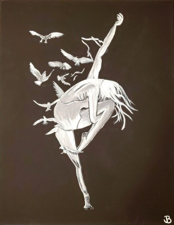 Painting titled "Free as a Bird" by Jen Baum, Original Artwork, Acrylic