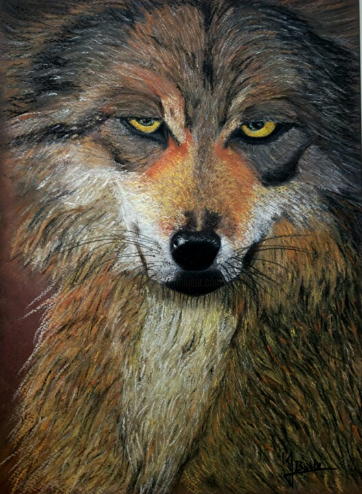 Painting titled "Wolf" by Jennifer Baste, Original Artwork, Pastel