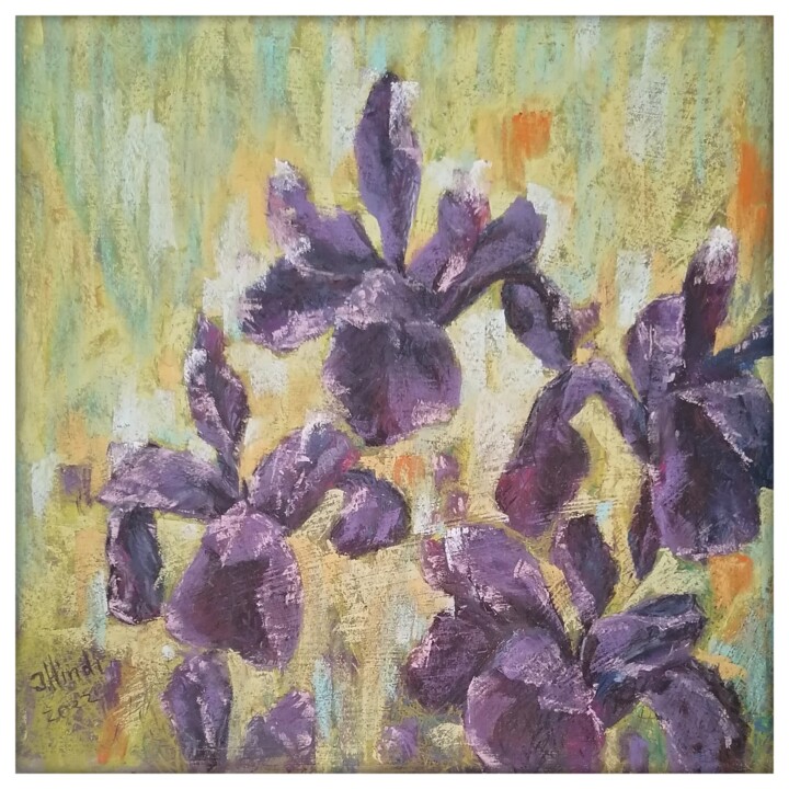 Painting titled "Black iris" by Jenya Art, Original Artwork, Pastel