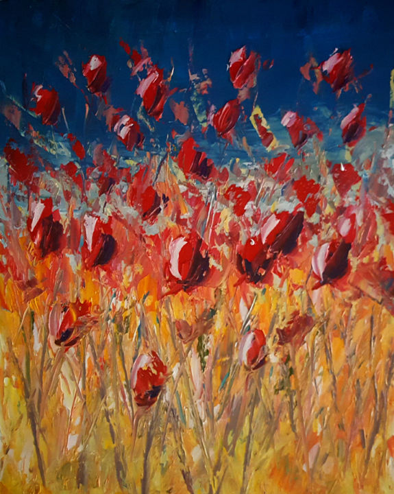 제목이 "Tulips in Springtime"인 미술작품 Jeremy Rose로, 원작, 기름 나무 들것 프레임에 장착됨