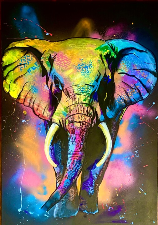 Painting titled "POP ELEPHANT SPECTR…" by Jerome Garcia, Original Artwork, Acrylic