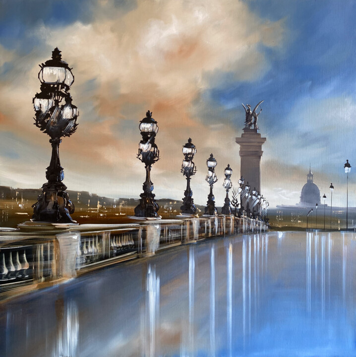 Painting titled "Sur le pont2" by Jerome Guillet, Original Artwork, Oil