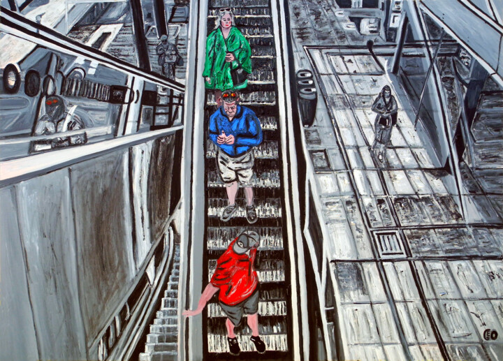「Gare de Paris-Saint…」というタイトルの絵画 Jerome Labrunerie (GEO)によって, オリジナルのアートワーク, オイル ウッドストレッチャーフレームにマウント