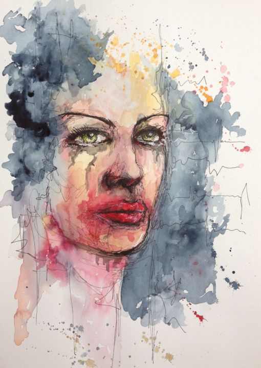 Painting titled "ugly make up 1" by Jérôme Royer, Original Artwork, Ink