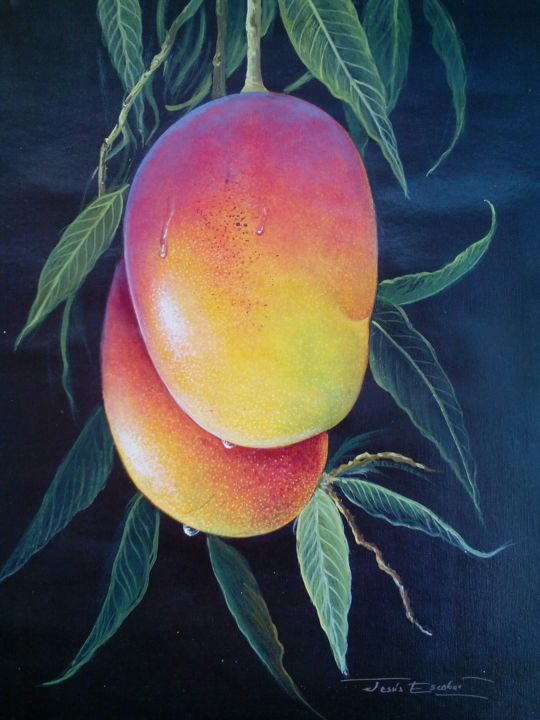 Ζωγραφική με τίτλο "Mangos" από Jesús Escobar, Αυθεντικά έργα τέχνης, Ακρυλικό