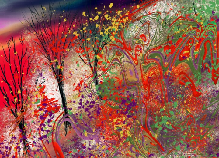 Digital Arts titled "Les arbres flamboya…" by Jean-Henri Colleye, Original Artwork, Digital Painting