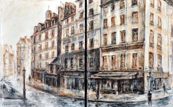 Картина под названием "Rues parisiennes-50…" - Jie Zh, Подлинное произведение искусства
