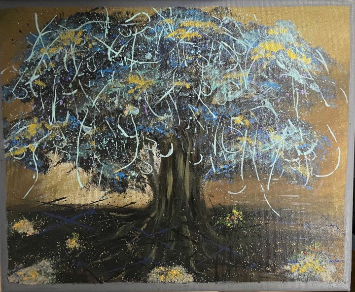 Painting titled "Trees of Gold" by Jiexin Li, Original Artwork, Acrylic Mounted on Wood Stretcher frame