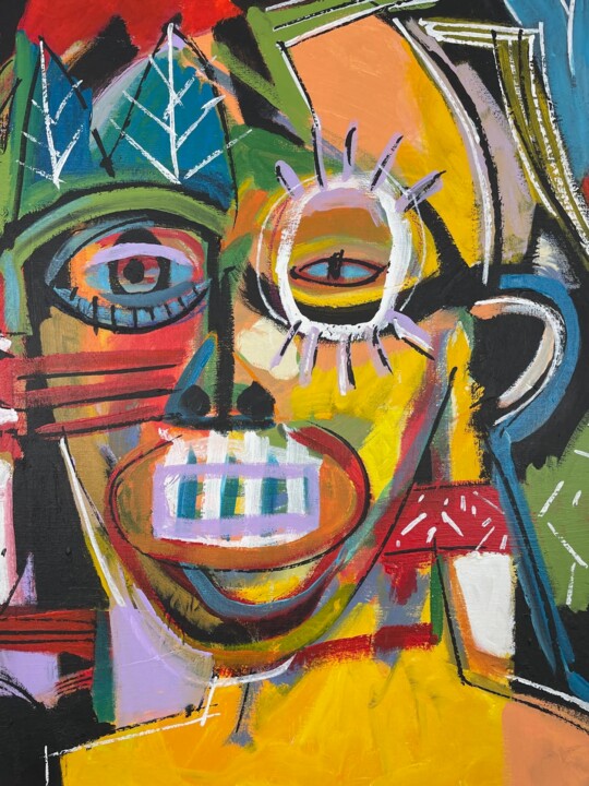 Painting titled "Tribal Face" by Jim Nagoya, Original Artwork, Acrylic