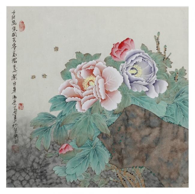 Pittura intitolato "Peony" da Jin, Opera d'arte originale, Olio