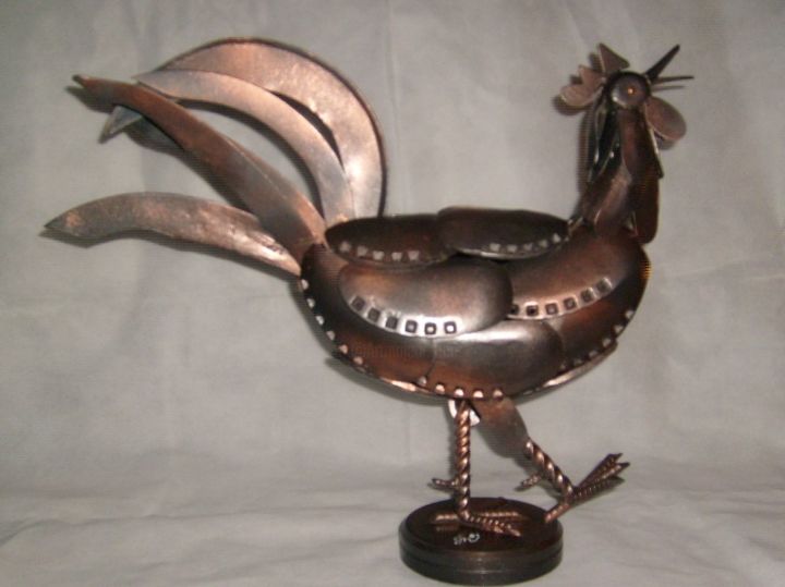 Sculptuur getiteld "le-beau-coq.jpg" door Jean Noël Oeil, Origineel Kunstwerk, Metalen