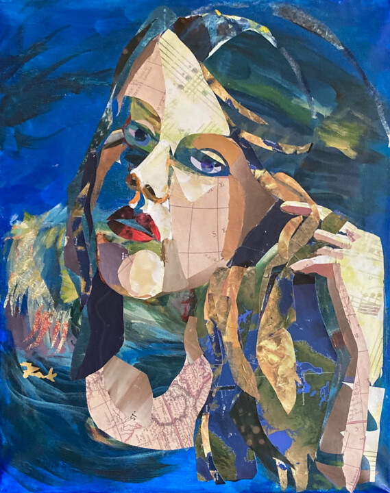Collagen mit dem Titel "Listening" von Joanna Zakrzewski, Original-Kunstwerk, Collagen