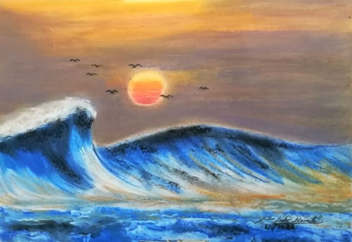 Drawing titled "Ondas" by João Bernardo, Original Artwork, Pastel