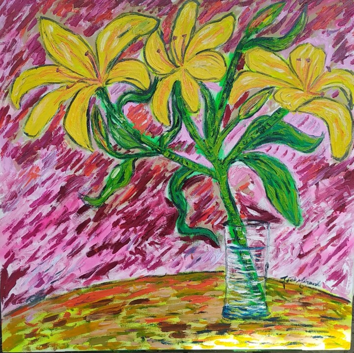 「Yellow lilies in a…」というタイトルの絵画 João Mirandaによって, オリジナルのアートワーク, オイル
