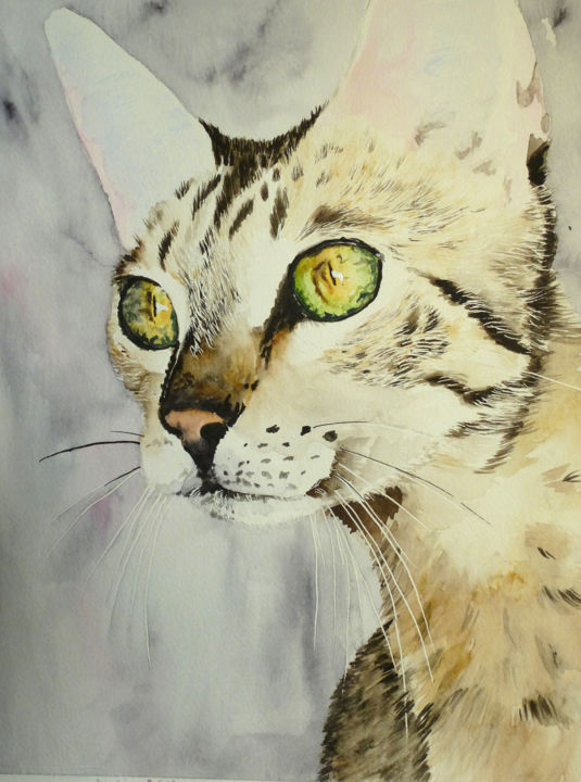 Chat Savannah Painting By Joelle Guillaume Artmajeur