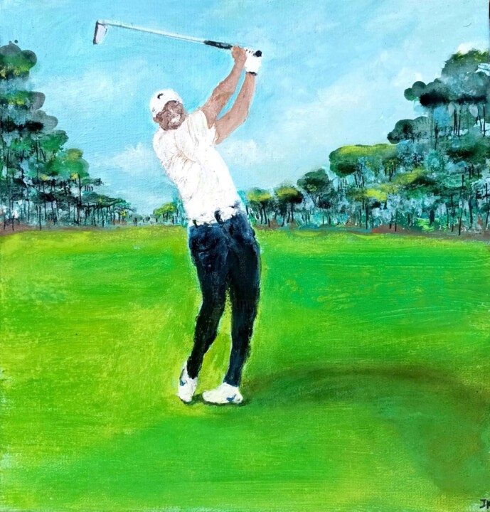 Pintura titulada "Tiger WOODS, Golfeu…" por Joelle Kehal (Joelle De Lacanau), Obra de arte original, Acrílico Montado en Bas…