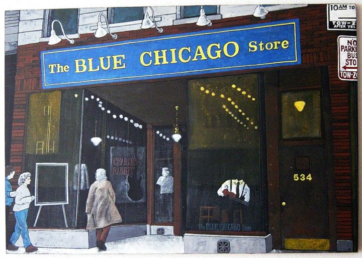 Malerei mit dem Titel "THE BLUE CHICAGO ST…" von José Mayer, Original-Kunstwerk, Acryl