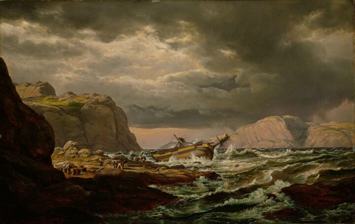 Pintura titulada "Shipwreck on the No…" por Johan Christian Dahl, Obra de arte original, Oleo