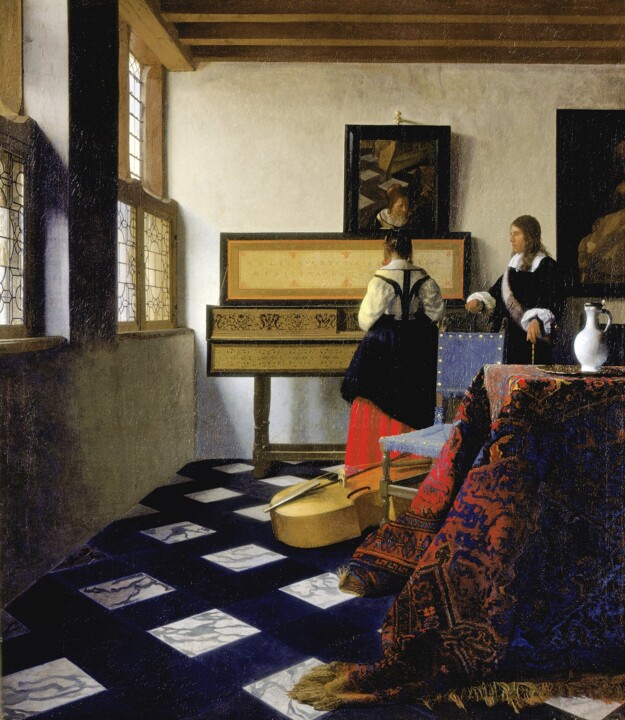 제목이 "Dame au Virginal av…"인 미술작품 Johannes Vermeer로, 원작, 기름