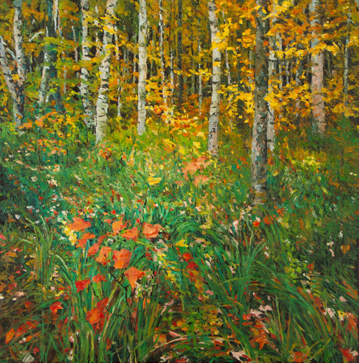 Painting titled "Silver Birches" by John Hancock, Original Artwork, Oil