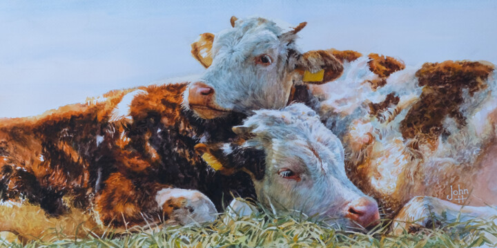 Painting titled "Best mates" by John Hancock, Original Artwork, Watercolor