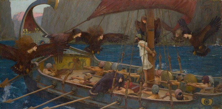 Pintura titulada "Ulysse et les Sirèn…" por John William Waterhouse, Obra de arte original, Oleo