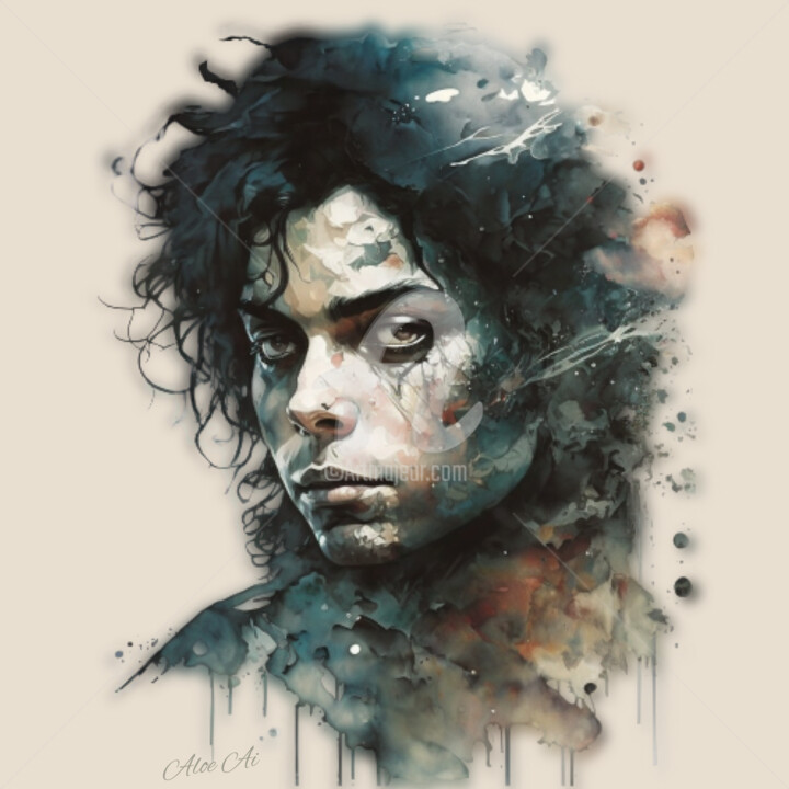 Digitale Kunst getiteld "MICHAEL JACKSON WAT…" door Aloe Ai, Origineel Kunstwerk, Aquarel