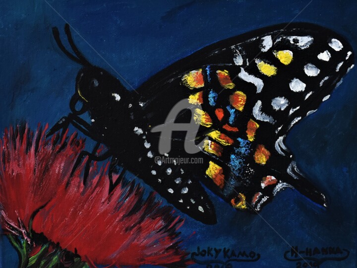 Pittura intitolato "Butterfly painting…" da Joky, Opera d'arte originale, Olio