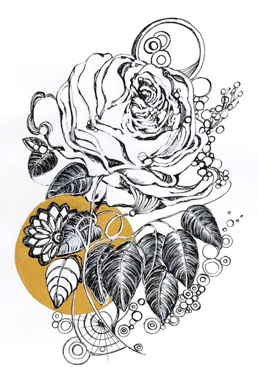 Desenho intitulada "Romantic ,,Rose and…" por Jolanta Frankiewicz, Obras de arte originais, Tinta