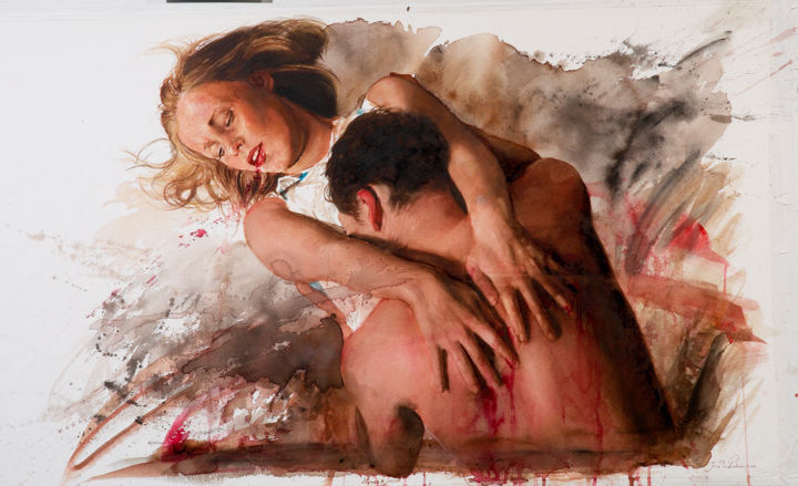 Pintura intitulada "Romeo & Juliet 3" por Jon Bøe Paulsen, Obras de arte originais, Aquarela