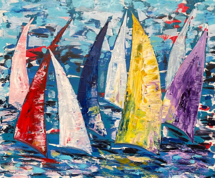 Malarstwo zatytułowany „Sailing /Segelboote…” autorstwa Olya Jonas, Oryginalna praca, Akryl