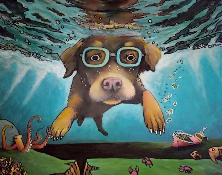 Ζωγραφική με τίτλο "Dog portrait 0.1" από Jonathan Soukhavanh, Αυθεντικά έργα τέχνης, Ακρυλικό Τοποθετήθηκε στο Ξύλινο φορεί…
