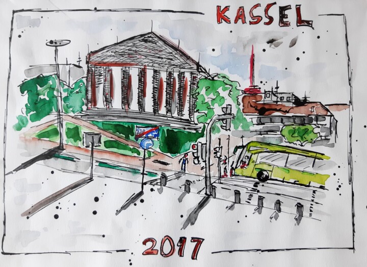 「Parthenon Kassel 20…」というタイトルの絵画 Jörg Weberによって, オリジナルのアートワーク, 水彩画