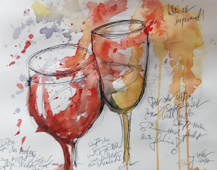 Painting titled "O.T. Wein auf Papie…" by Jörg Weber, Original Artwork, Watercolor